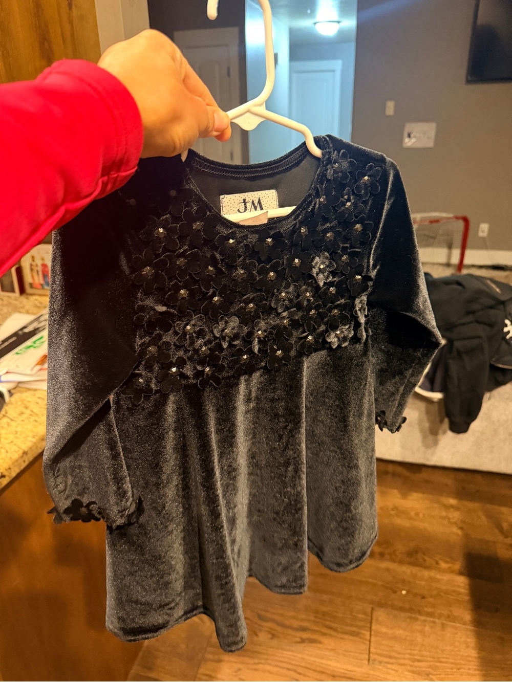 JM Originals Vintage Black Velvet Floral Appliqué Girls Dress 3T